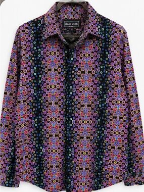 Men’s Black & Purple Geometric Print Button-Down Shirt